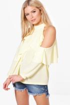 Boohoo Avery Cold Shoulder Scuba Crepe Top Yellow