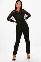 Boohoo Sally Corded Lace Tassel Body Long Sleeve Jumpsuit