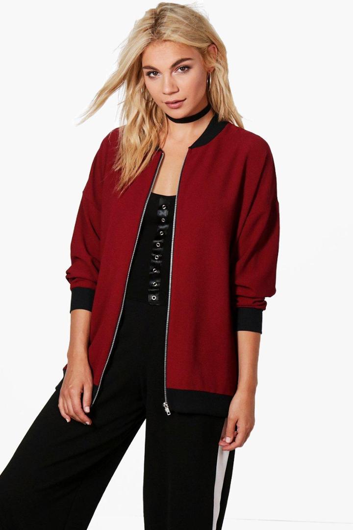 Boohoo Nicola Woven Bomber Jacket Wine