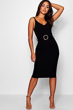 Boohoo Grace Belted Strappy Midi Dress