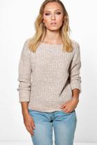 Boohoo Mia Chunky Marl Turn Up Cuff Jumper Stone