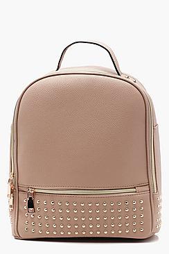 Boohoo Zoe Stud And Zip Front Rucksack