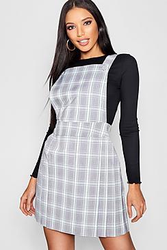 Boohoo Pastel Checked Pinafore Dress