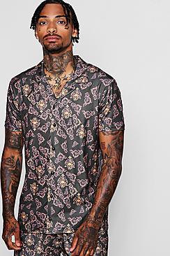 Boohoo Short Sleeve Baroque Revere Shirt Co-ord