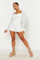 Boohoo Broderie Eyelet Lace Up Playsuit