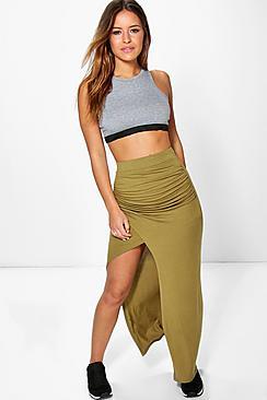 Boohoo Petite Haley Wrap Front Split Maxi Skirt