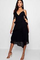 Boohoo Jian Cold Shoulder Ruffle Detail Midi Dress