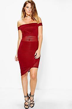 Boohoo Em Mesh Panelled Off Shoulder Bodycon Dress