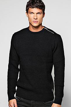 Boohoo Fisherman Rib Jumper With Shoulder Zip
