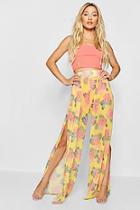 Boohoo Paris Hilton Tropical Print Mesh Wide Leg Trousers