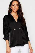 Boohoo Woven Military Button Blouse