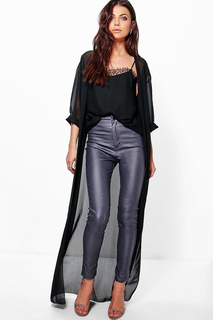 Boohoo Lauren Maxi Chiffon Kimono Black