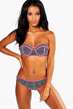 Boohoo Cuba Gingham Contrast Longline Strap Bikini