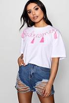 Boohoo Faye Embroidered Day Dreamer Tassel Tee