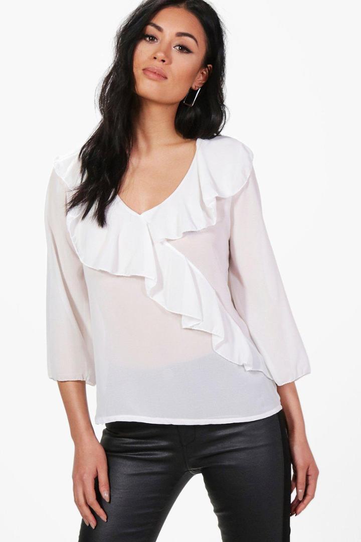 Boohoo Martha Ruffle Blouse Cream