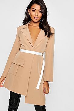 Boohoo Utility Longline Belted Blazer