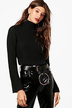 Boohoo Millie Wide Sleeve Roll Neck Crop Jumper