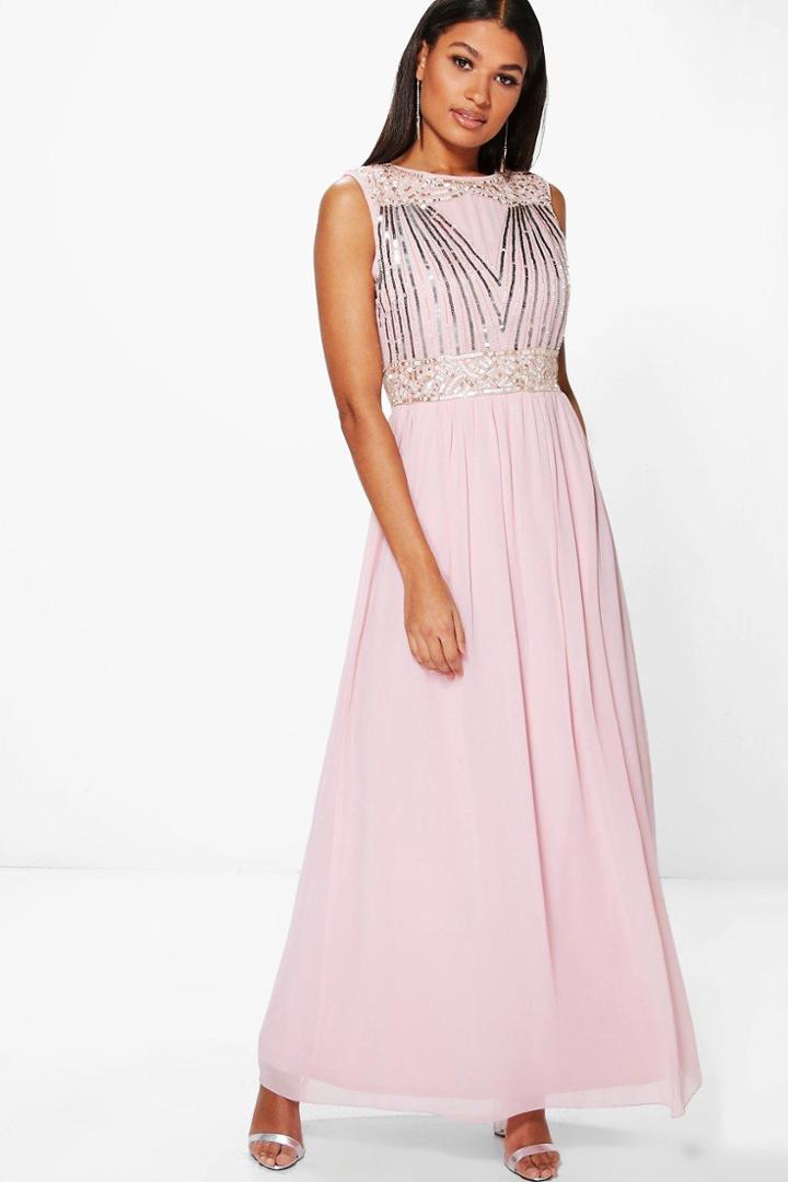 Boohoo Boutique Rosa Embellished Chiffon Maxi Dress Blush