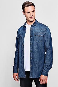 Boohoo Long Sleeve Denim Western Shirt