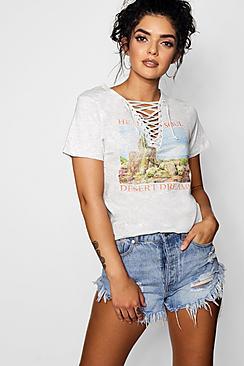 Boohoo Western Print Lace Up T-shirt