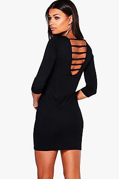 Boohoo Niamh Ribbed Strap Back Bodycon Dress