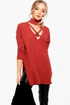Boohoo Poppy D-ring Strappy Choker Jumper Cinnamon