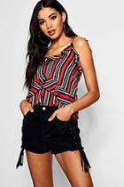 Boohoo Mono And Red Stripe Ruffle Detail Cami