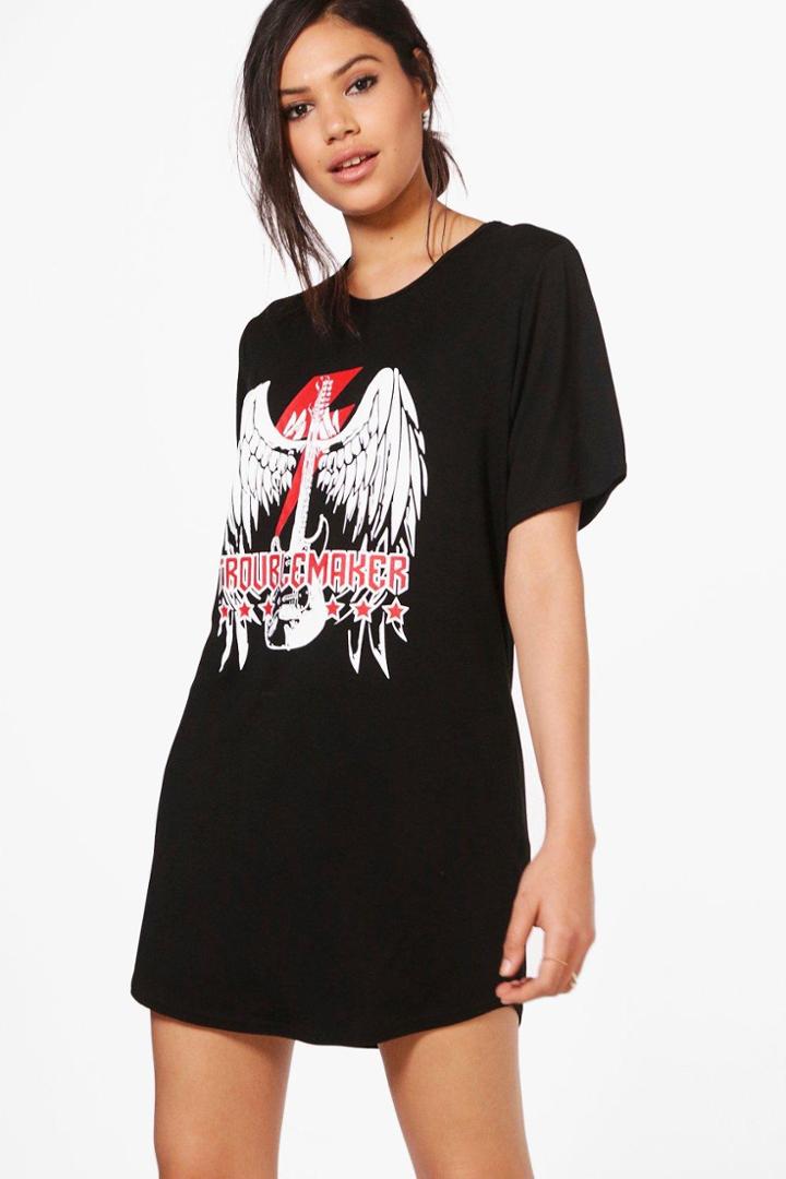 Boohoo Summer My Boyfriend's Band Tee Black