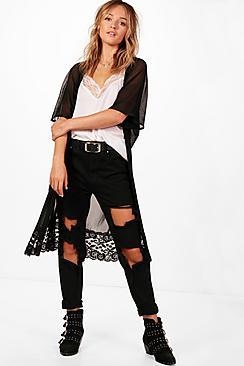 Boohoo Annabelle Lace Trim Mesh Kimono