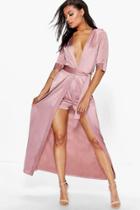 Boohoo Audrina Tie Waist Duster & Shorts Co-ord Set Rose