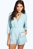 Boohoo Wendy Wrap Front Woven Playsuit Blue