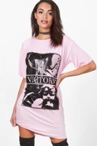 Boohoo Maya Victory Gloss Printed T-shirt Dress Pink