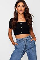 Boohoo Short Sleeve Horn Button Crop