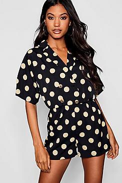 Boohoo Horn Button Polka Dot Playsuit