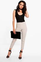 Boohoo Petite Caitlin Turn Up Tailored Woven Trousers Stone