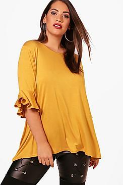 Boohoo Plus Hazel Ruffle Oversized Basic T Shirt