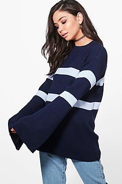 Boohoo Elise Stripe Wide Sleeve Jumper