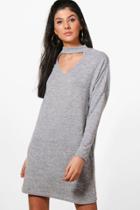 Boohoo Joanna Choker Batwing Knitted Dress Grey