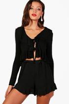 Boohoo Tall Kara Ruffle Lace Up Blouse