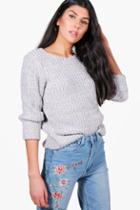 Boohoo Mia Chunky Marl Turn Up Cuff Jumper Grey