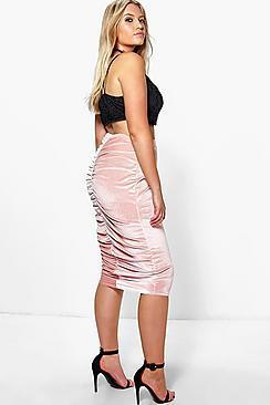 Boohoo Jordyn Velour Rouched Back Skirt