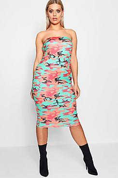 Boohoo Plus Harriet Bandeau Camo Midi Dress