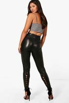 Boohoo Premium Lace Up Back Leather Look Trousers