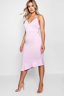 Boohoo Plus Wrap Front Asymmetric Hem Midi Dress