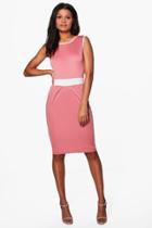 Boohoo Lily Contrast Panel Tailored Dress Rose