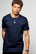 Boohoo Crew Neck T-shirt With Pocket Navy