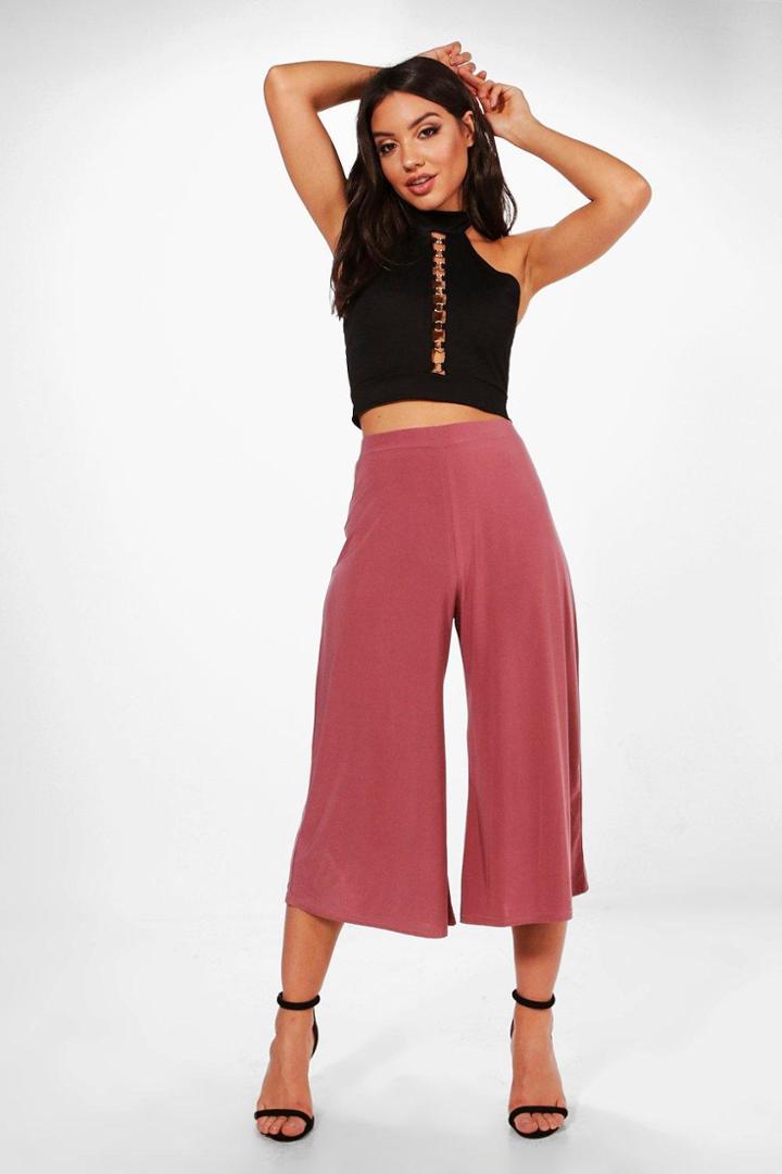 Boohoo Lucy Soft Slinky Wide Leg Culottes Mauve