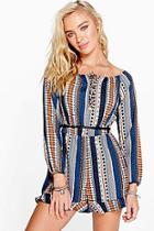 Boohoo Aryah Lace Up Front Frill Hem Playsuit