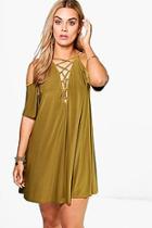 Boohoo Plus Bianca Lace Up Open Shoulder Detail Dress