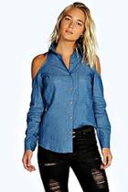 Boohoo Cold Shoulder Chambray Pocket Shirt